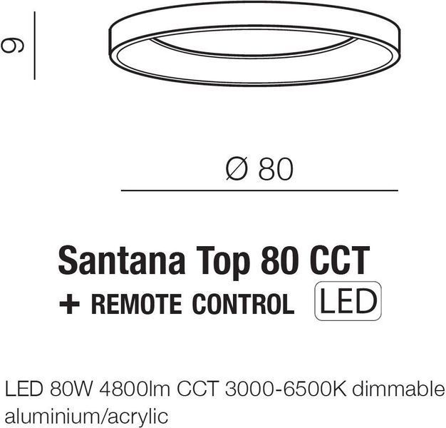 Стельовий світильник Azzardo SANTANA TOP 80 CCT BK + REMOTE CONTROL AZ4995 32097 фото