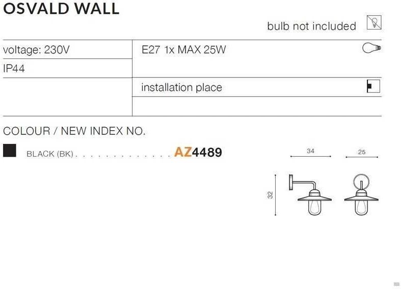 Світильник вуличний Azzardo AZ4489 OSVALD WALL 25567 фото