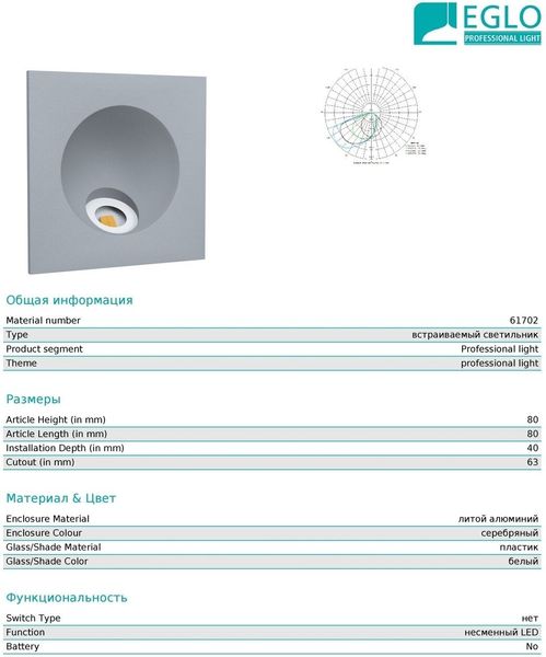 Встраиваемая подсветка Eglo 61702 Zarate 14118 фото