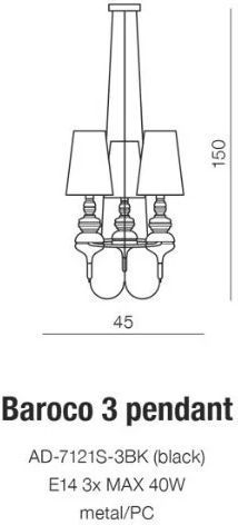 Люстра Azzardo Baroco 3 Pendant AD7121S-3 BK (AZ2163) 17487 фото