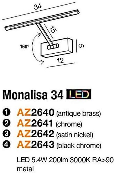 Подсветка для картин и зеркал Azzardo AZ2641 Monalisa 34 19373 фото