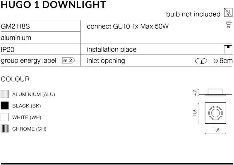 Точковий врізний світильник Azzardo Hugo 1 Downlight GM2118S-WH (AZ1735) 17775 фото