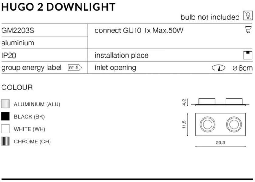 Точковий врізний світильник Azzardo Hugo 2 Downlight GM2203-ALU (AZ1737) 17776 фото