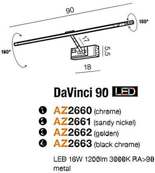 Підсвітка для картин і дзеркал Azzardo AZ2663 Davinci 90 22780 фото