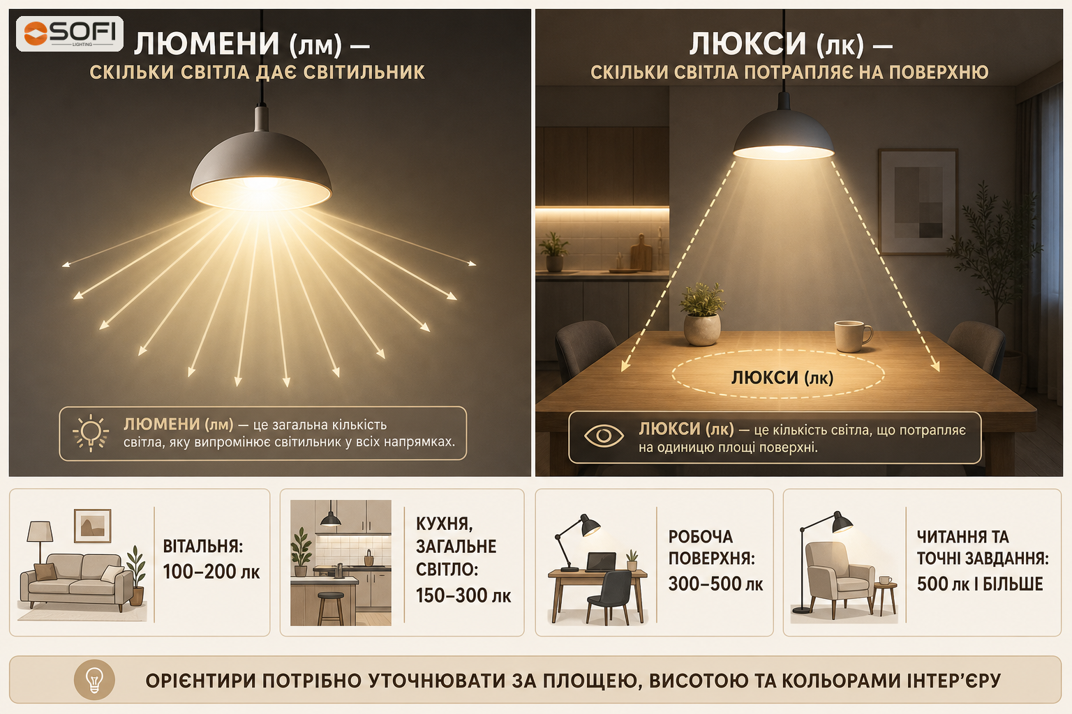 Різниця між люменами та люксами у трековому освітленні